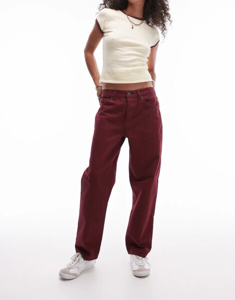 Topshop mid rise Runway jeans in burgundy