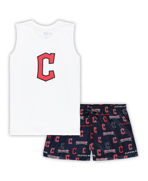 Women's White, Navy Cleveland Guardians Plus Size Tank Top and Shorts Sleep Set