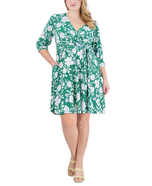 Plus Size Floral-Print 3/4-Sleeve Dress