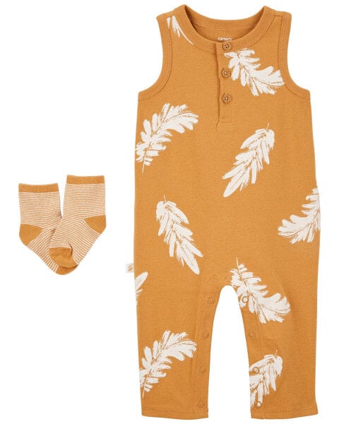 Baby 2-Piece Feather Jumpsuit & Socks Set 6M