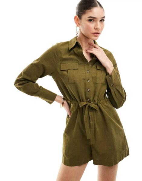 Nobody's Child Miranda utility style playsuit in khaki