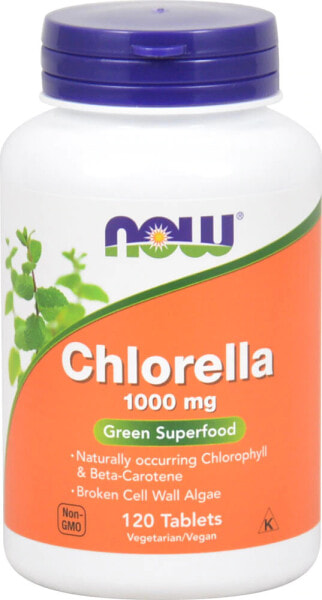 NOW Chlorella Хлорелла - хлорофилл и бета-каротин природного происхождения 1000 мг 120 таблеток