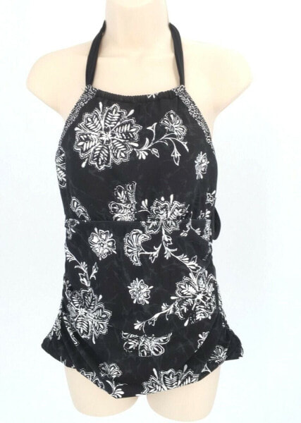 Athena Rem Womens Swimwear Floral High Neck Black White Tankini Top Size 8