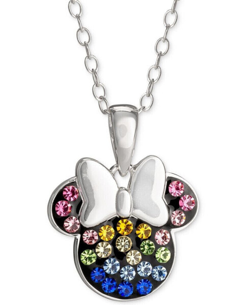 Disney children's Rainbow Crystal Minnie Mouse 18" Pendant Necklace in Sterling Silver