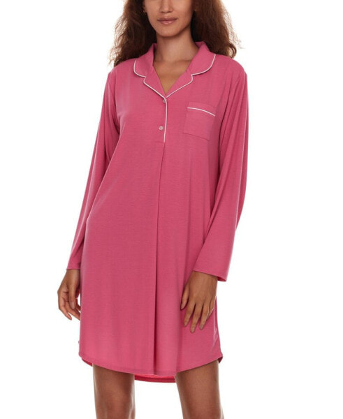 Women's Deborah Long Sleeve Notch Knit Sleepshirt Nightgown