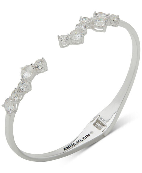 Silver-Tone Cubic Zirconia Cluster Cuff Bracelet