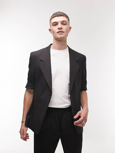 Topman short sleeve suit blazer in black