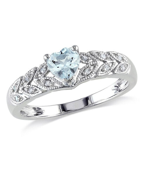 Aquamarine (1/3 ct. t.w.) and Diamond Accent (1/20 ct. t.w.) Sterling Silver, Vintage Like Heart Ring
