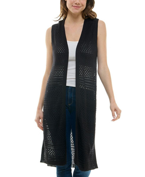 Juniors' Open-Knit Pointelle Duster Sweater Vest