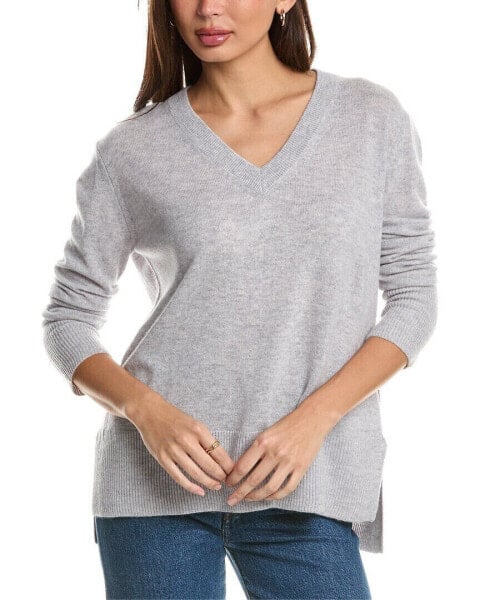 Forte Cashmere High-Low Seamed V-Neck Cashmere Sweater Women's