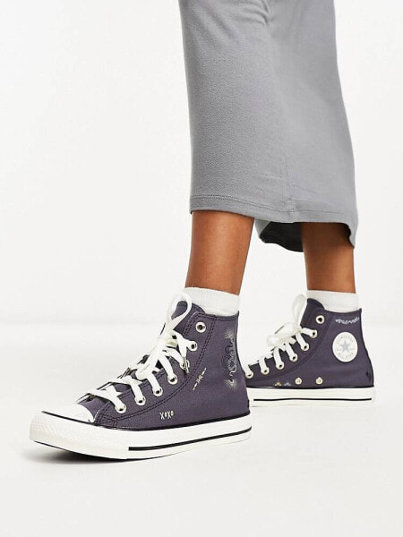 Converse Chuck Taylor All Star trainers in mid blue with embroidery 