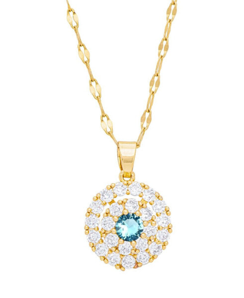 Simulated Gemstone and Cubic Zirconia Spinner Pendant 18" Birthstone Necklace in 14K Gold Plate