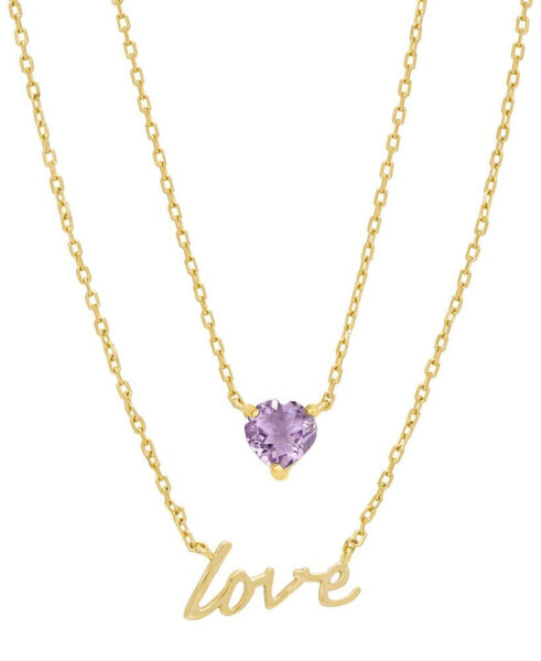 Amethyst Heart & Love Layered Necklace (3/8 ct. t.w.) in 14k Gold-Plated Sterling Silver, 13-1/2" + 2" extender