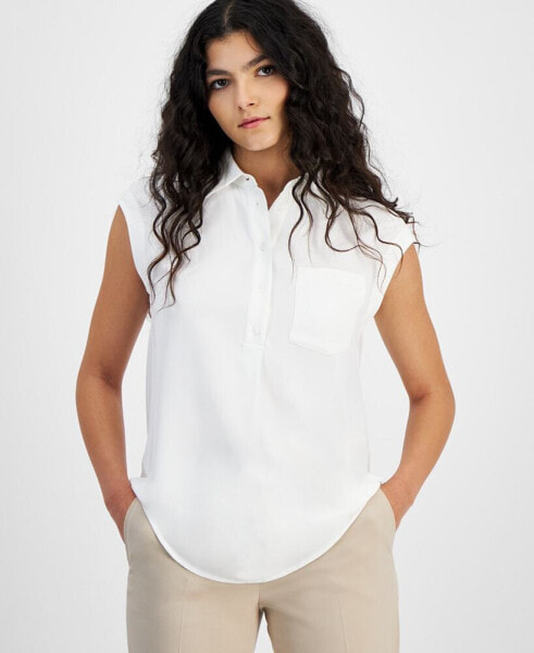 Women's Button-Front Cap-Sleeve Popover Top, Created for Macy's