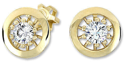 Gold round earrings with clear crystals 236 001 01044