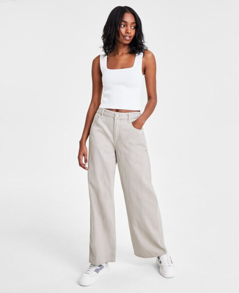 Juniors' High-Rise Wide-Leg Comfy Jeans