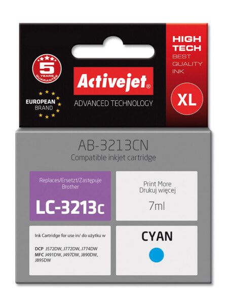 Activejet AB-3213CN printer ink for Brother - Brother LC3213C replacement; Supreme; 7 ml; cyan - Standard Yield - Dye-based ink - 7 ml - 1 pc(s) - Single pack