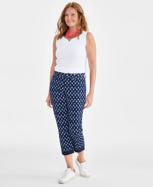 Джинсы женские Style & Co. с высокой талией и принтом, с закатанными краями, модель Capri Jeans, созданные для Macy's.