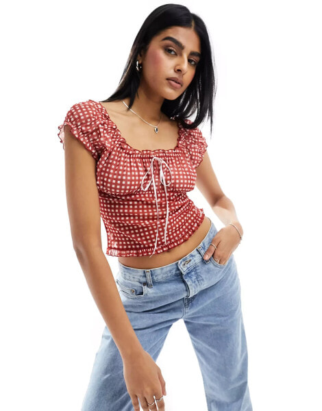 ASOS DESIGN milkmaid top in red gingham