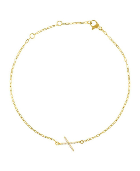 Gold Cubic Zirconia Pave Sideways Initial Anklet