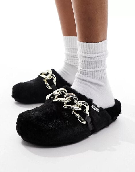 Love Moschino fluffy slippers in black