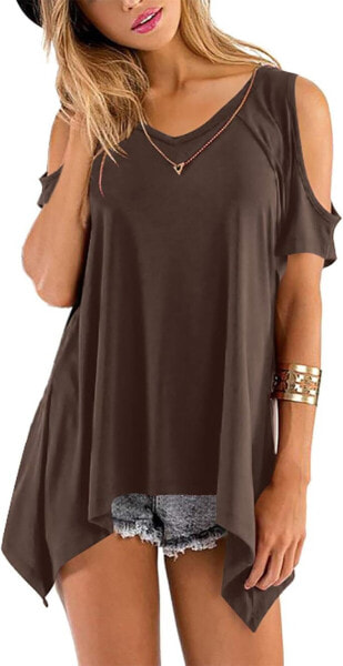 Beluring Women's Short-Sleeved V-Neck T-Shirt, Off-The-Shoulder Tops, Blouse, S - 2XL
