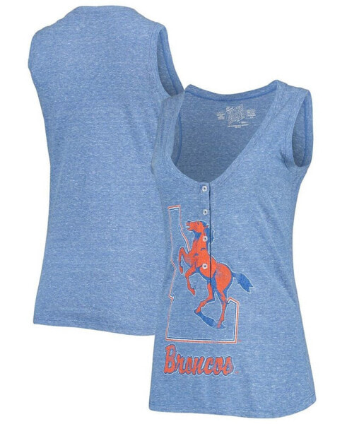 Women's Heathered Royal Boise State Broncos Relaxed Henley Tri-Blend V-Neck Tank Top