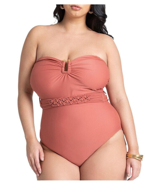 Plus Size Braided Belt Strapless One Piece