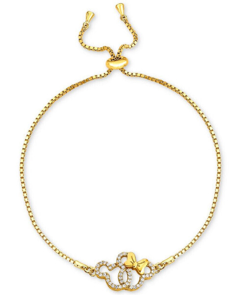 Cubic Zirconia Mickey & Minnie Mouse Interlocking Bolo Bracelet in 18k Gold-Plated Sterling Silver