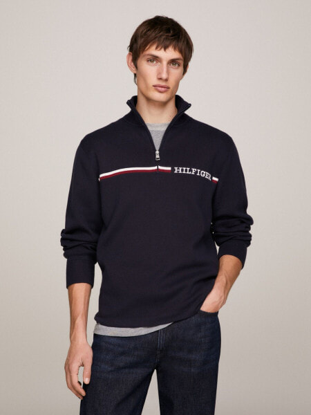 Monotype Logo Stripe Quarter-Zip Sweater