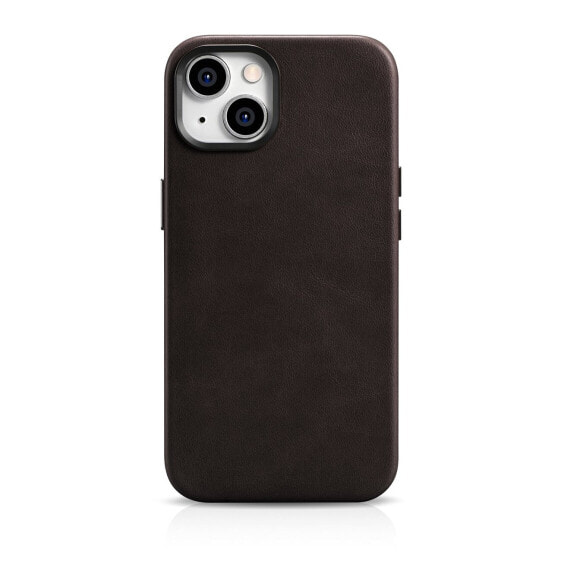 Чехол для смартфона iPhone 14 от ICARER из натуральной кожи с магнитом MagSafe Oil Wax Premium Leather Case, темно-коричневый.