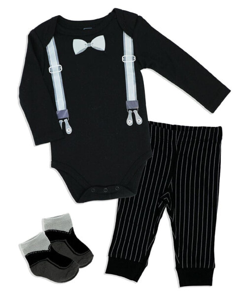 Комплект костюм для малышей Baby Mode "Боди с подтяжками, брюки и носки", 3 шт.