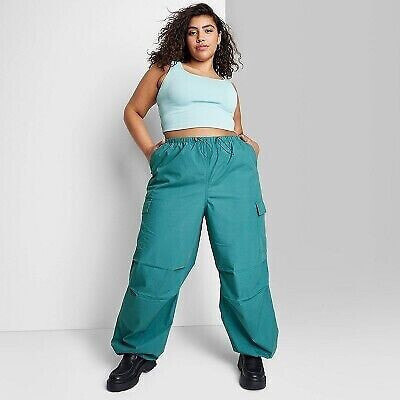 Women's High-Rise Cargo Parachute Pants - Wild Fable Dark Teal Blue 2X