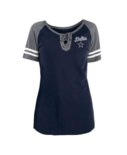 Women's Navy Dallas Cowboys Team Logo Lace-Up Raglan T-shirt
