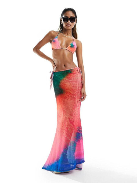 Candypants mesh maxi beach skirt in abstract print