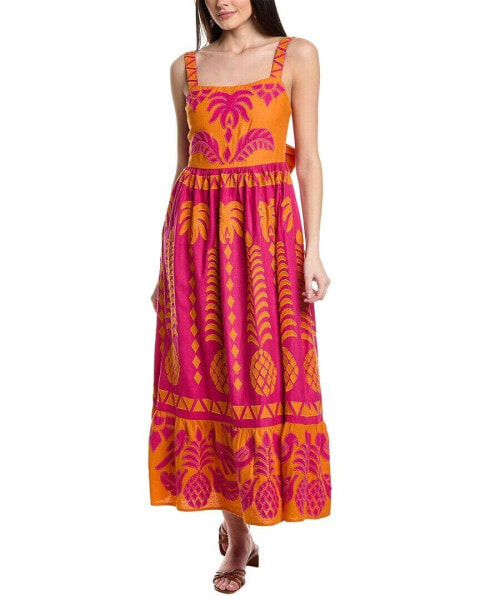 Farm Rio Pineapple Love Cutwork Linen-Blend Maxi Dress Women's