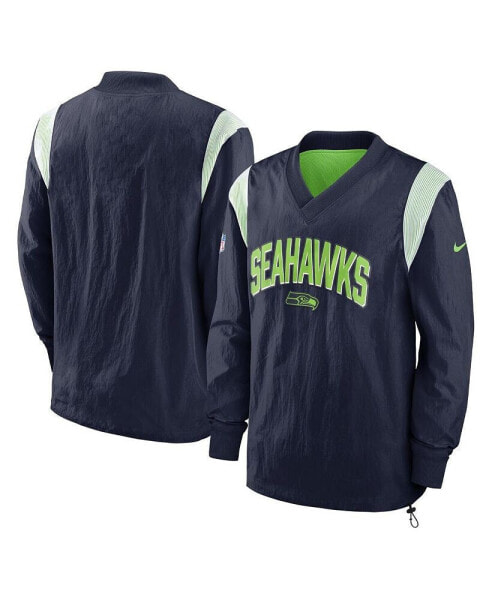 Men's College Navy Seattle Seahawks Sideline Athletic Stack V-Neck Pullover Windshirt Jacket