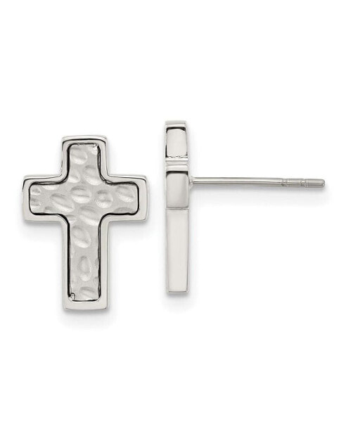 Stainless Steel Brushed Polished and Textured Cross Earrings