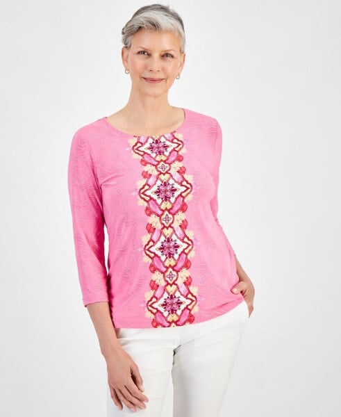 Women's Jacquard Printed 3/4-Sleeve Top, Created for Macy's