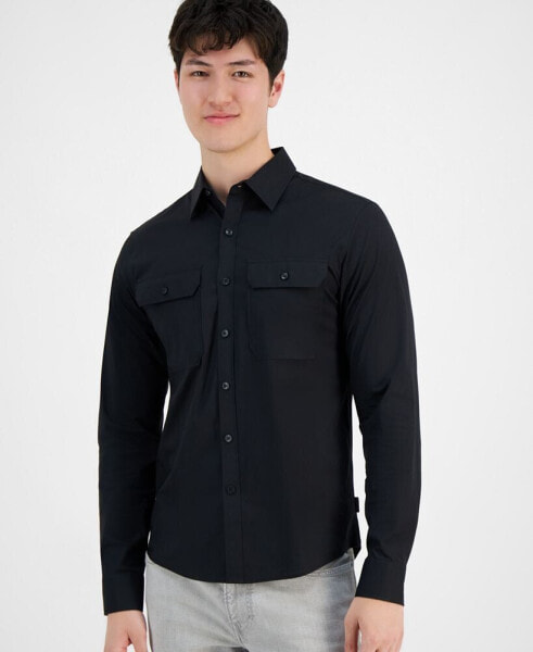 Men's Military Long Sleeve Button-Front Double-Pocket Shirt