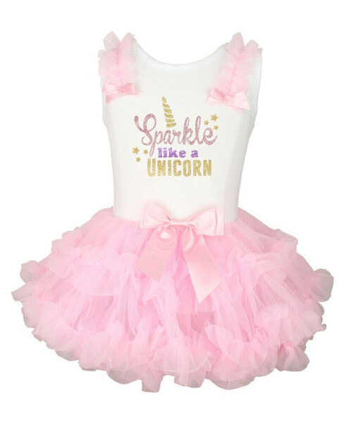 Платье для малышей Popatu Модель Sparkle Unicorn Glitter Ruffle Dress with Tutu Skirt