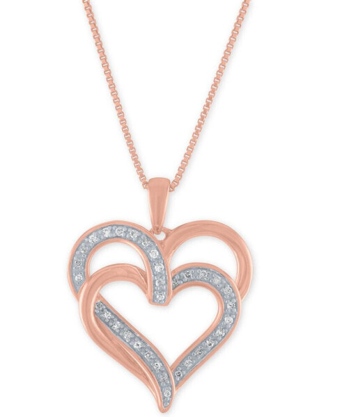 Macy's diamond Overlap Heart 18" Pendant Necklace (1/10 ct. t.w.) in 14k Rose Gold-Plated Sterling Silver