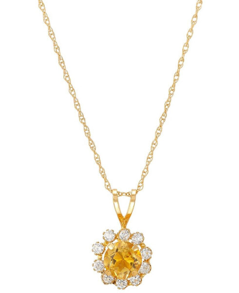 Lab-Grown Blue Sapphire (5/8 ct. t.w.) & Lab-Grown White Sapphire (1/3 ct. t.w.) Halo 18" Pendant Necklace in 14k Gold (Also in Citrine & Lab-Grown Opal)