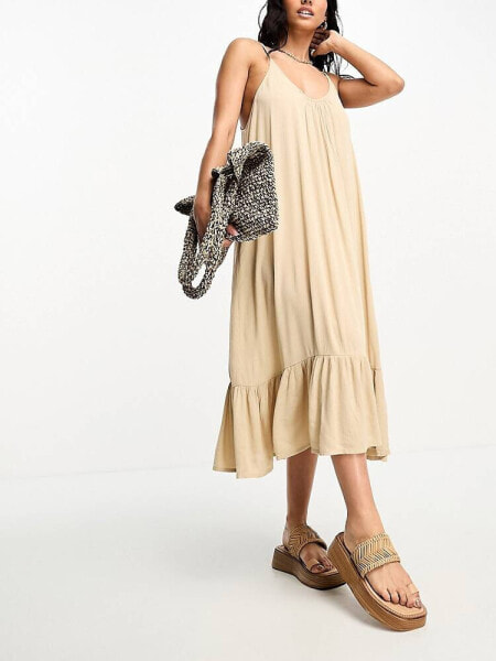 Vero Moda tie shoulder beach maxi dress in cream