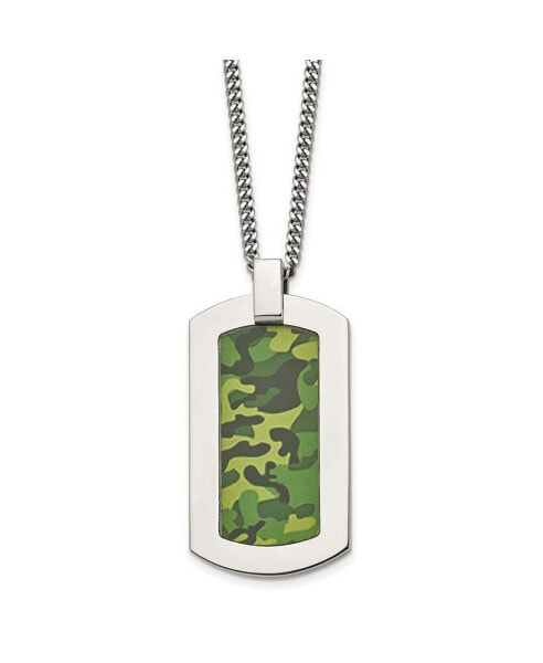 Printed Green Camo Under Rubber Dog Tag Cable Chain Necklace