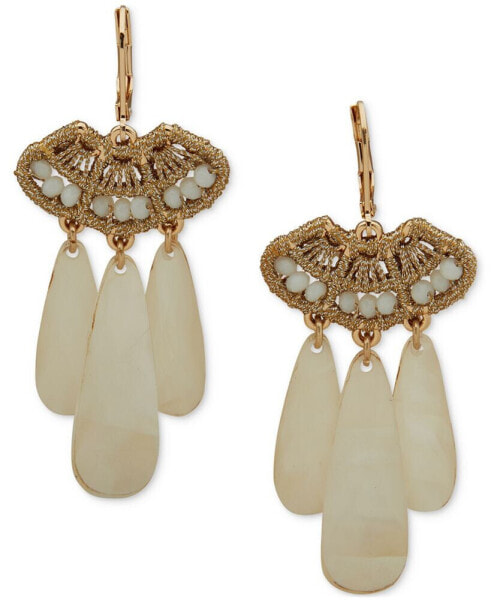 Gold-Tone Teardrop Crochet Stone Chandelier Drop Earrings