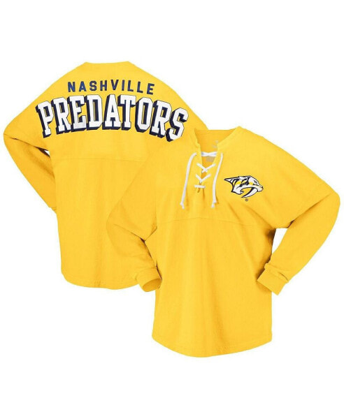 Women's Gold Nashville Predators Spirit Lace-Up V-Neck Long Sleeve Jersey T-shirt