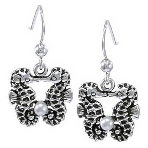 DIVE SILVER Two Seahorses Earrings With Pearl