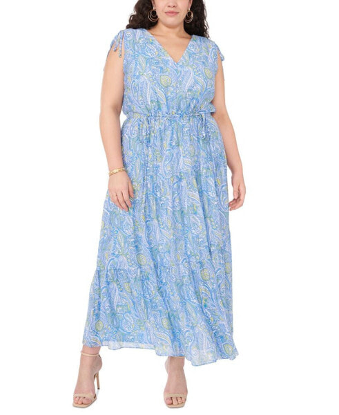 Plus Size Printed V-Neck Tiered Maxi Dress