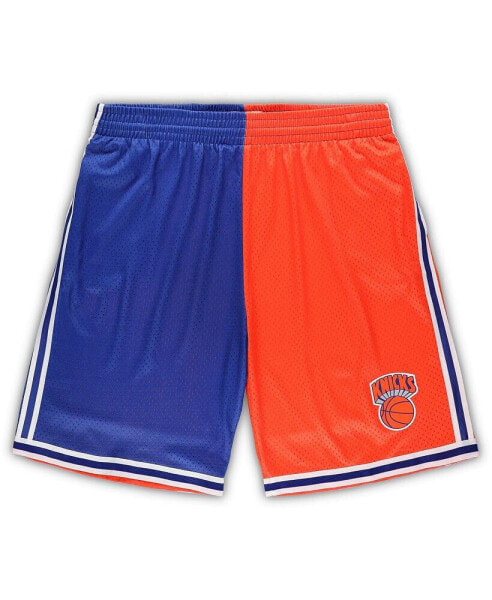 Men's Blue and Orange New York Knicks Big and Tall Hardwood Classics Split Swingman Shorts